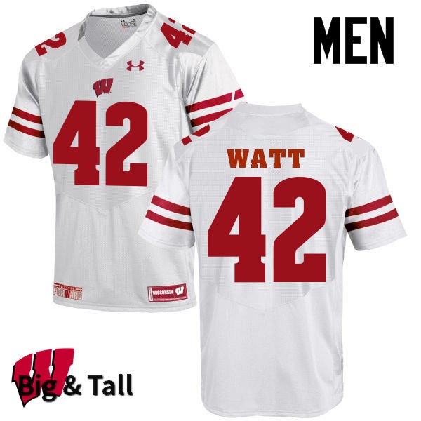 Wisconsin Badgers Men's #42 T.J. Watt NCAA Under Armour Authentic White Big & Tall College Stitched Football Jersey YC40O47TT